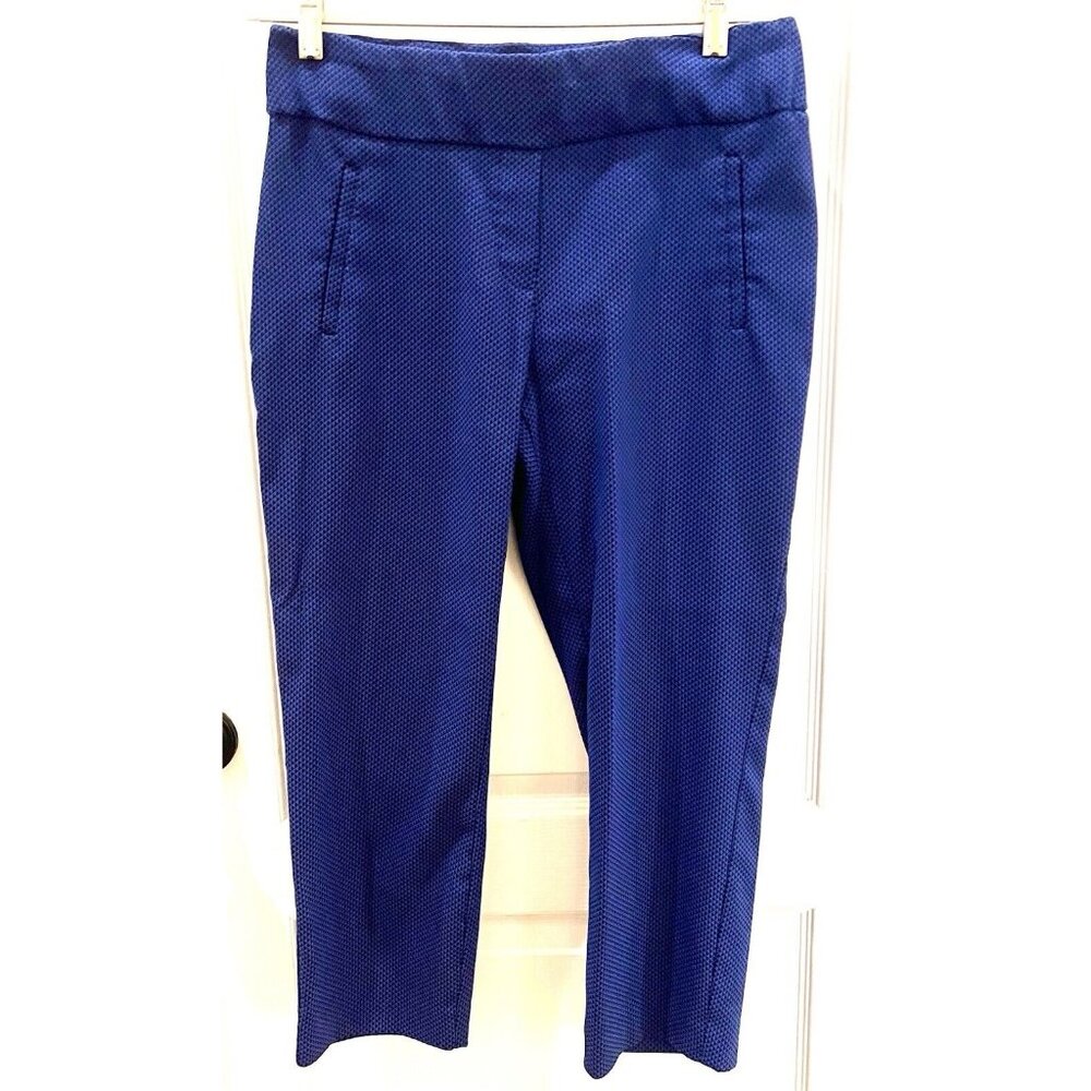 Apt 9 Cropped Pants Blue Black Geometric Size 10 Mid Rise‎ Elastic Waist Stretch